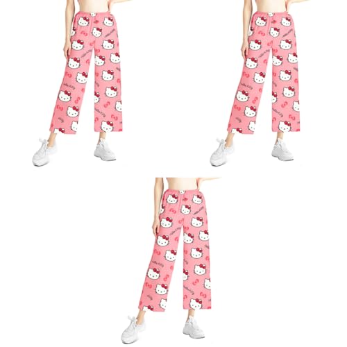 SANNIDHI® Pyjama Pants for Women Cartoon Kawaii Kitty Print Ultra-Soft Cotton Lounge Comfy Casual Pajama Bottoms with Elastic Waistband Sleepwear M Pink 3PCS SANNIDHI® Pyjama Pants for Women Cartoon Kawaii Kitty Print Ultra-Soft Cotton Lounge Comfy Casual Pajama Bottoms with Elastic Waistband Sleepwear M Pink 3PCS